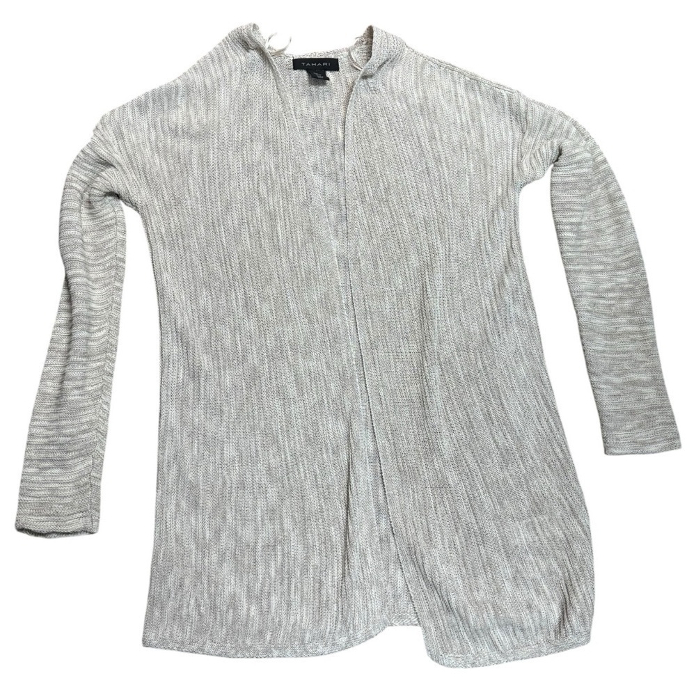 Tahari Tan White Heather Open Front Cardigan Medium